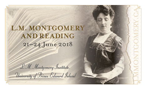 Photograph of Montgomery as a young woman is to the left of the text “L.M. Montgomery and Reading, 21-24 June 2018, L.M. Montgomery Institute, University of Prince Edward Island.” 