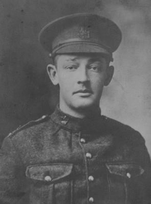 Heath Montgomery Black and white photo of a young man in military uniform.
