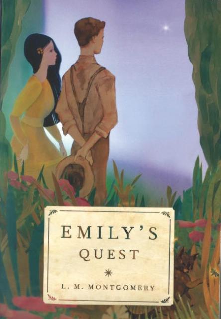 Emily's Quest Cover illustration for Emily's Quest depicts a girl with dark hair in a yellow dress next to a boy in suspenders, both standing outside in the tall grass.