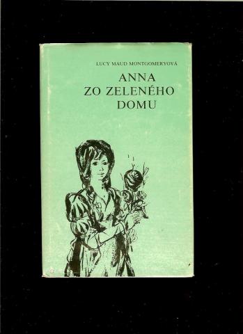 Anna zo Zeleného domu 1985 On a green-base pen-drawing, black-and-white Anne holding flowers.