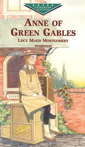Du Image4 Book cover of Anne of Green Gables painted in muted tones. Anne sits on a pile of shingles with her luggage beside her.